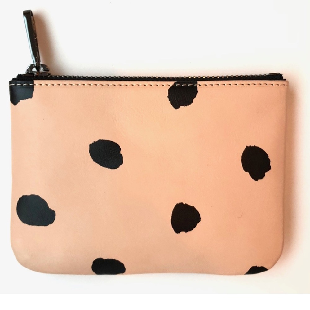 NWOT See Design Leather Dots slim coin case w zipper
